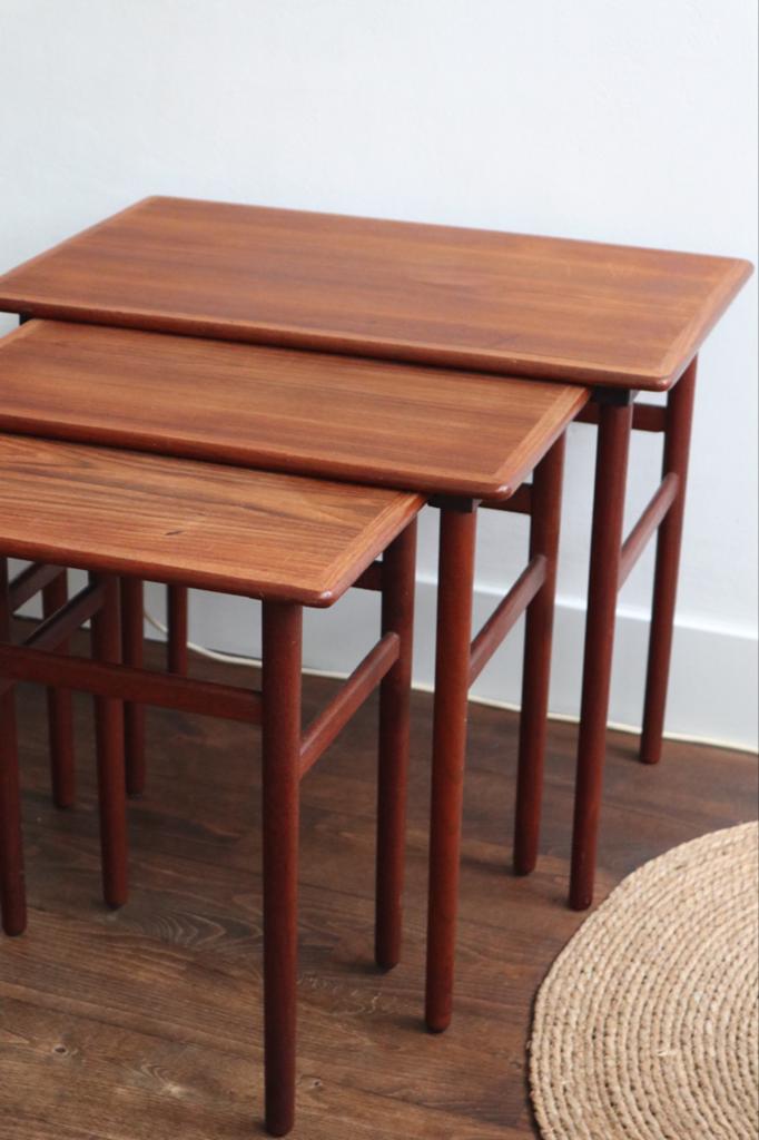 Deense mini set teak van hout / Vintage design retro poulsen, Gebruikt, 55 tot 75 cm, Rechthoekig, Hout