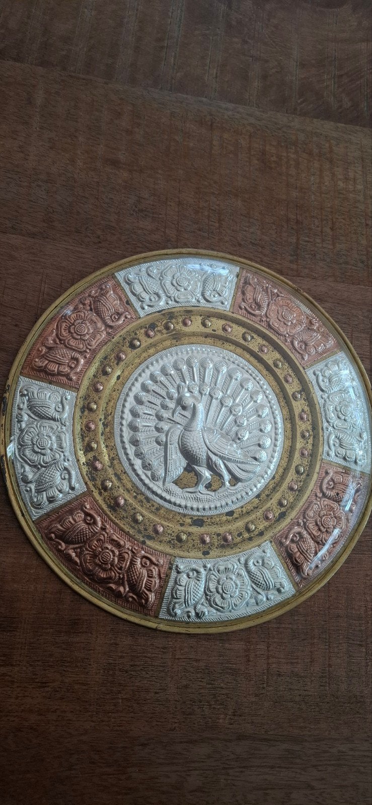Thanjavur Art Plate met Pauw Reliëf - 26cm, Ophalen of Verzenden