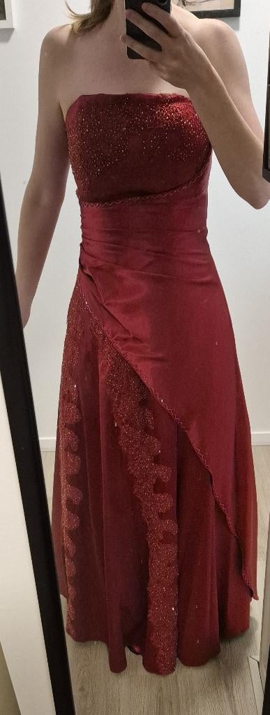 Bordeauxrode galajurk, Kleding | Dames, Gelegenheidskleding, Zo goed als nieuw, Galajurk, Maat 36 (S), Rood, Ophalen