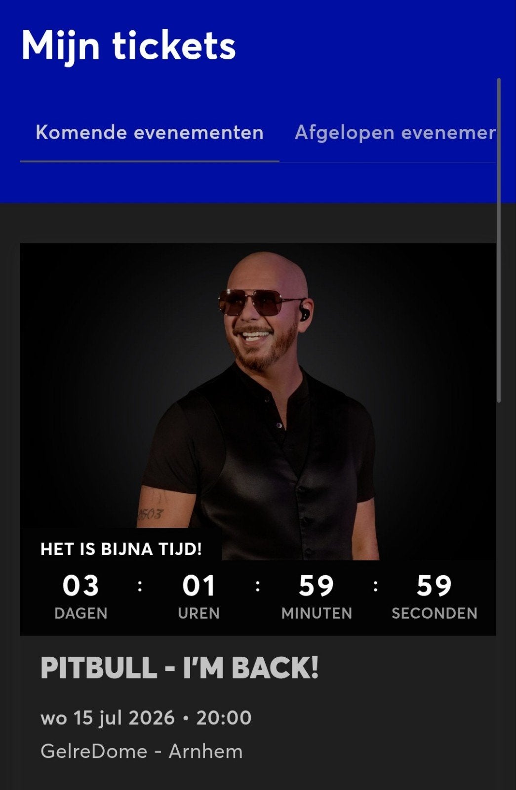 Pitbull concert 15 juli gerledome, Eén persoon, Juli