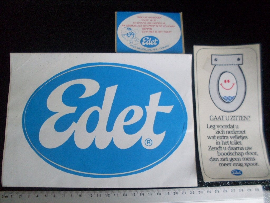 3x sticker Edet logo wc toilet vintage, Verzamelen, Verzenden, Zo goed als nieuw, Merk