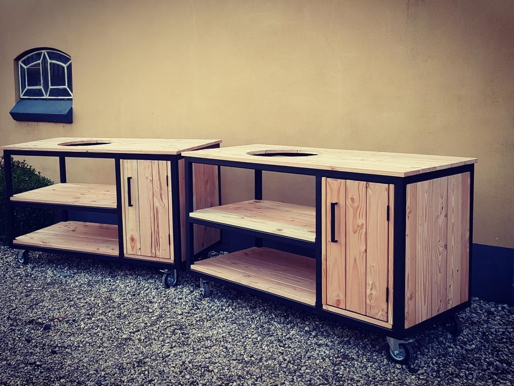 Stoere buitenkeuken tafel / BBQ meubel van douglas & staal, Ophalen, Houtskool, Onbekend, Zo goed als nieuw