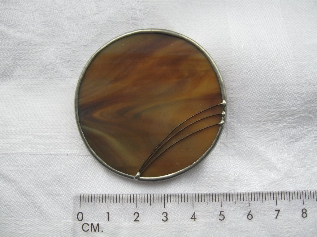 Unieke handgemaakte vintage retro broche glas in lood effect, Overige materialen, 4 tot 7 cm, Bruin, Ophalen of Verzenden
