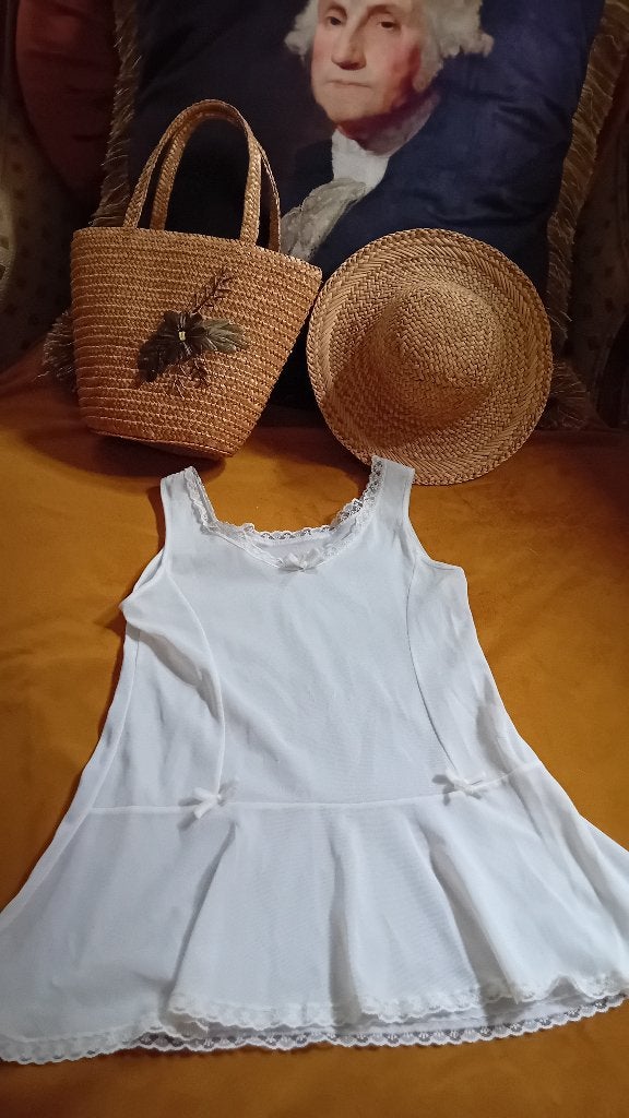Lief brocante setje hoedje tas jurkje, Ophalen of Verzenden