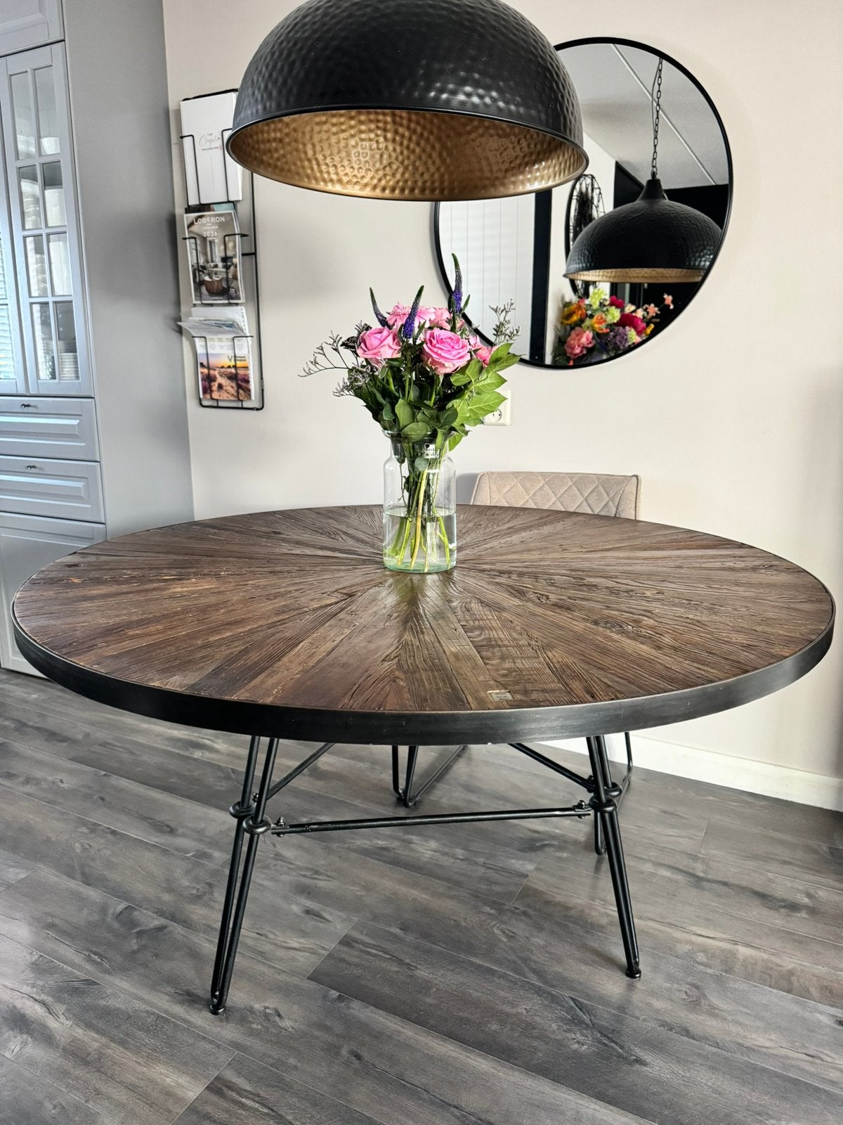 Riviera Maison tafel Boston Harbor met Riviera Maison lamp, Overige materialen, Gebruikt, Rond, Ophalen of Verzenden
