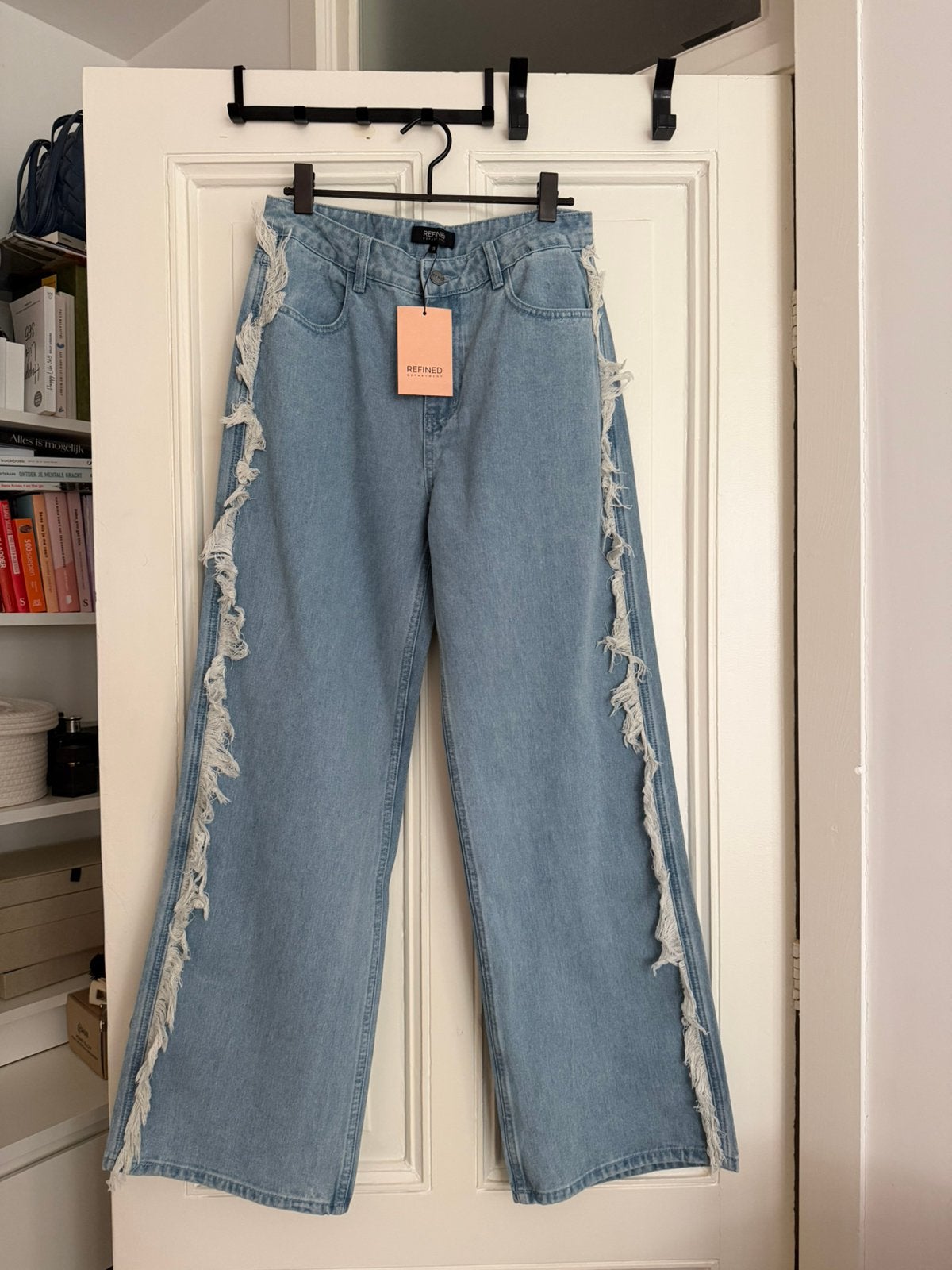 Blauwe denim met ruffle maat S refined department, Blauw, Ophalen of Verzenden, Zo goed als nieuw, Maat 36 (S)