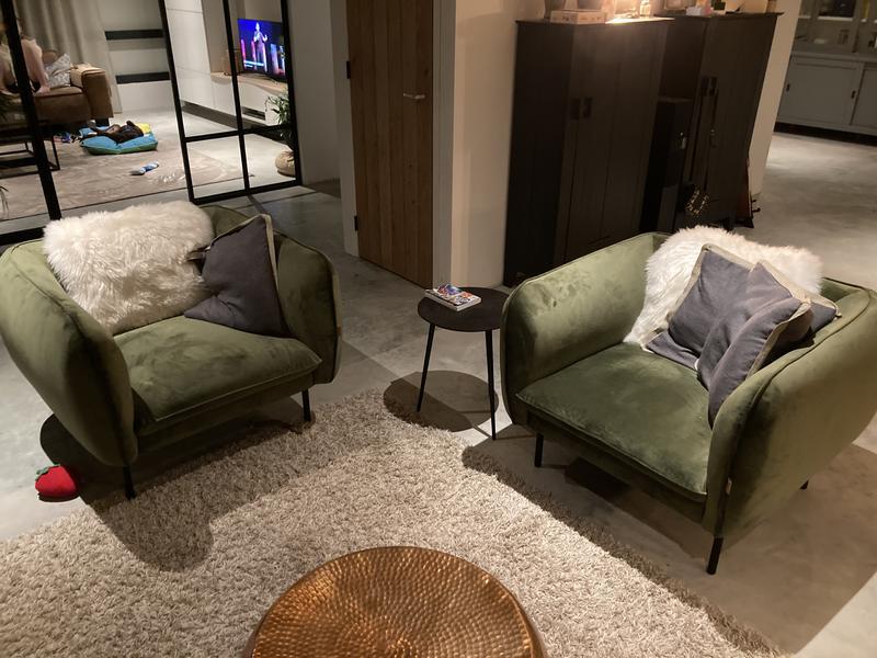 Fauteuil Emma fluweel warmgroen (1 stoel), Huis en Inrichting, Fauteuils, Ophalen, 75 tot 100 cm, 75 tot 100 cm, Stof