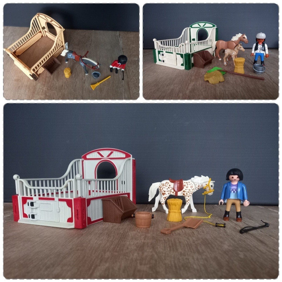 Playmobil 5107, 5109 en 5110 3x stal met paard en verzorger, Gebruikt, Complete set, Ophalen of Verzenden, Country