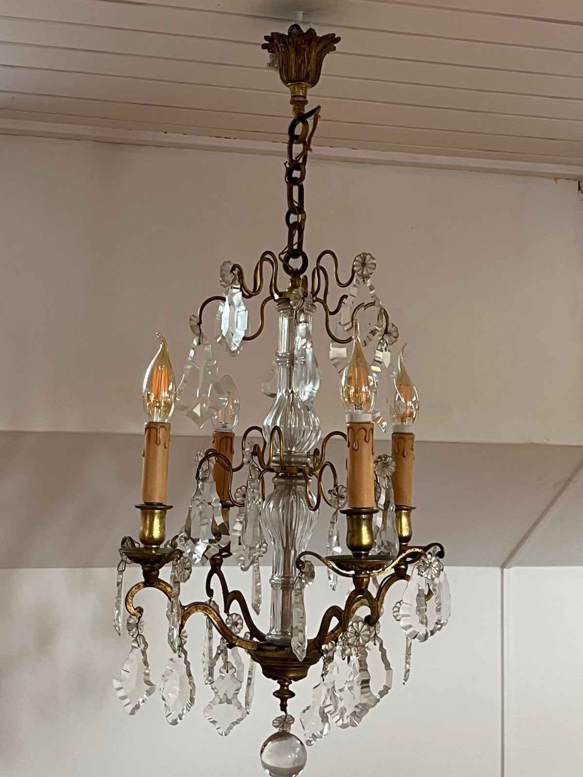 Antieke Franse Kroonluchter (Napoleon III / Louis XV), Huis en Inrichting, Lampen | Kroonluchters, Ophalen, Gebruikt, Glas, E14 (klein)