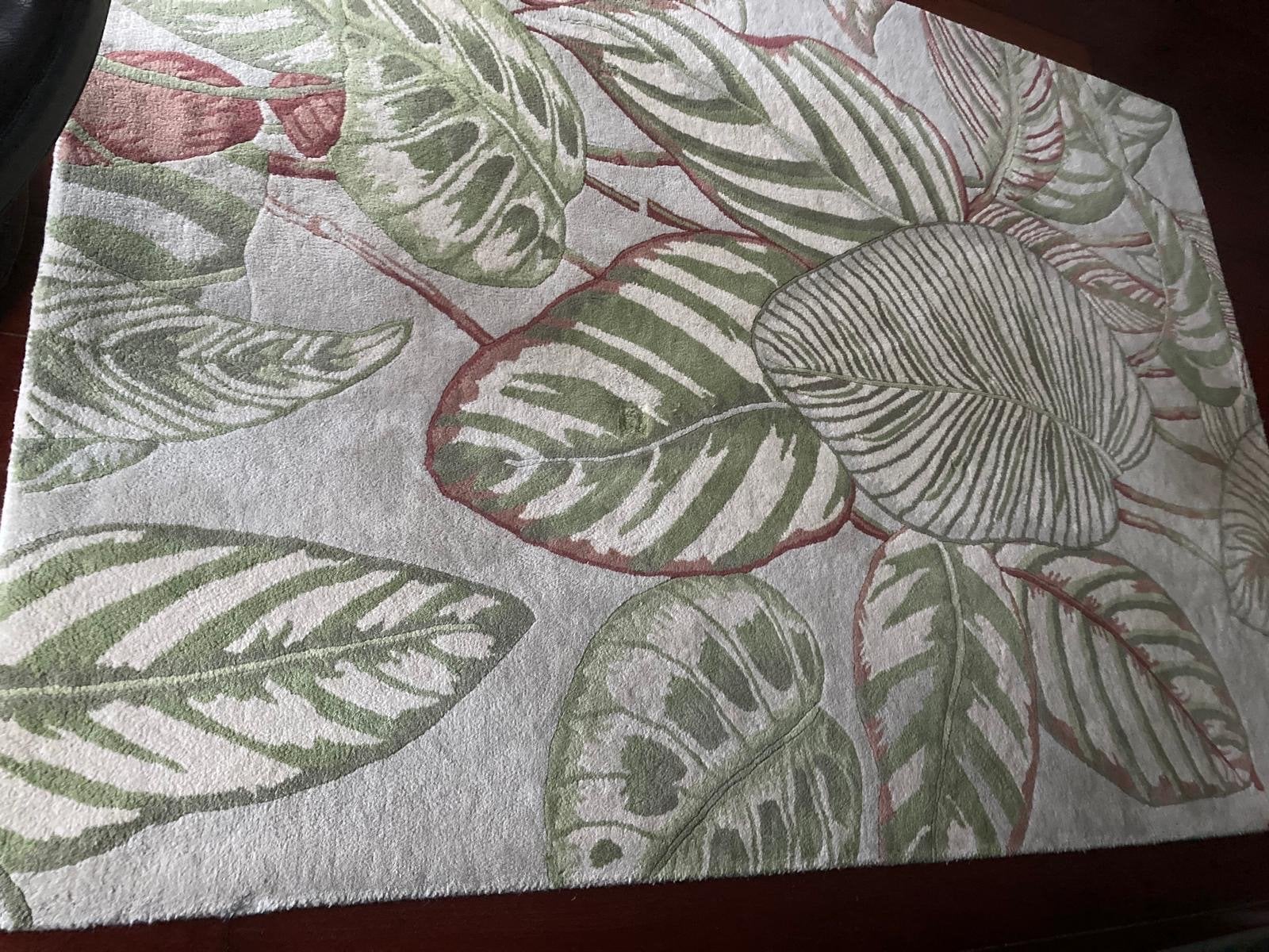 Vloerkleed met Bladmotief - Groen/Crème, 150 tot 200 cm, 200 cm of meer, Ophalen of Verzenden, Zo goed als nieuw