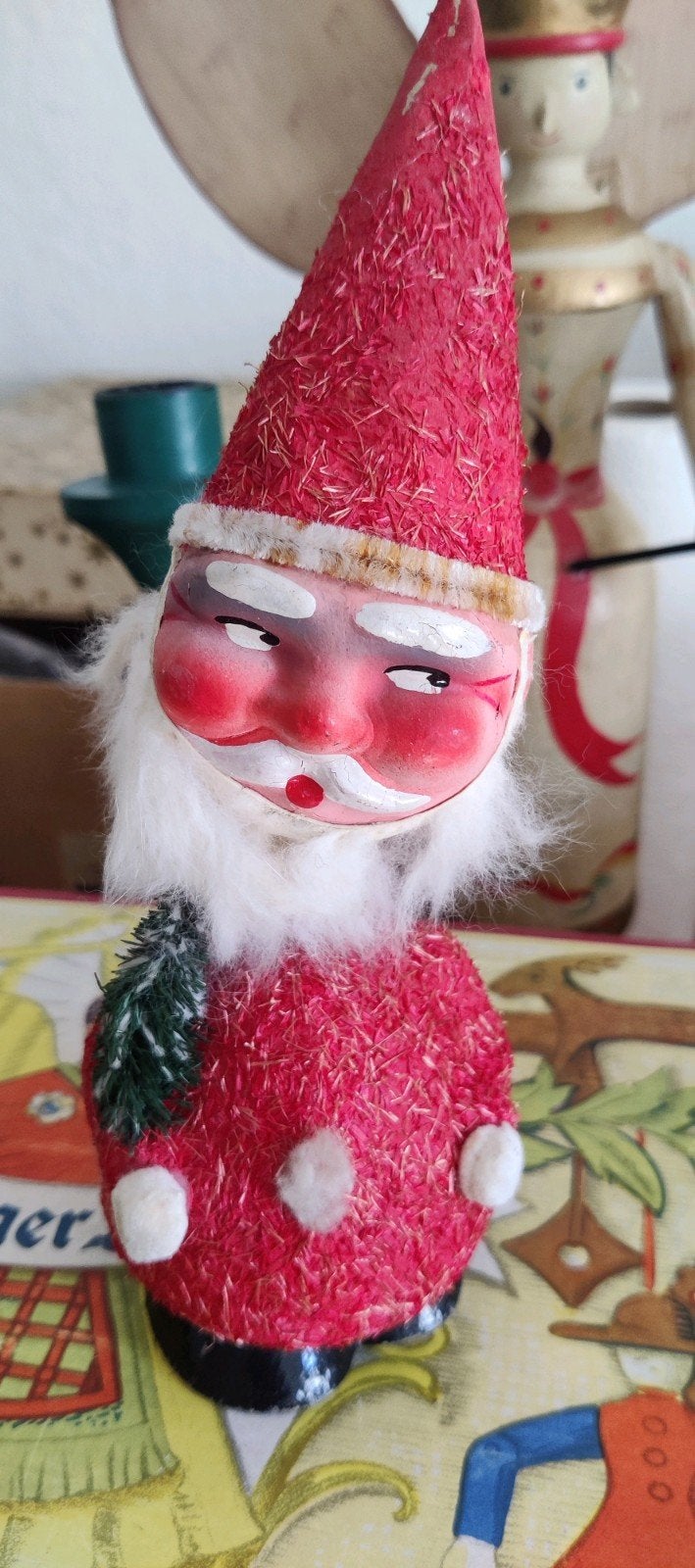 Oude kerstman wiebelhoofd candycontainer, Ophalen of Verzenden