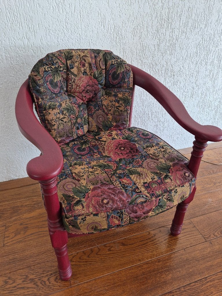 Klassieke houten stoel fauteuil, Ophalen, Gebruikt, 75 tot 100 cm, Stof