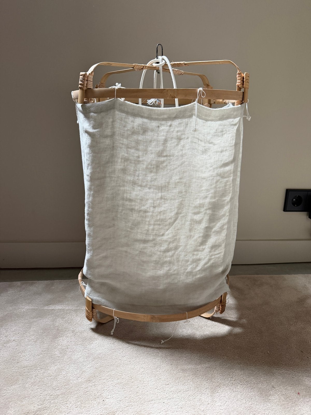 Grote linnen hanglamp bamboe naturel Ø43 x 61 cm – Japandi, Huis en Inrichting, Ophalen of Verzenden, Zo goed als nieuw