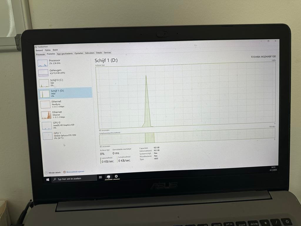 Asus X580VD laptop met NVIDIA GeForce GTX 1050, Met videokaart, 2 tot 3 Ghz, Ophalen of Verzenden, Zo goed als nieuw
