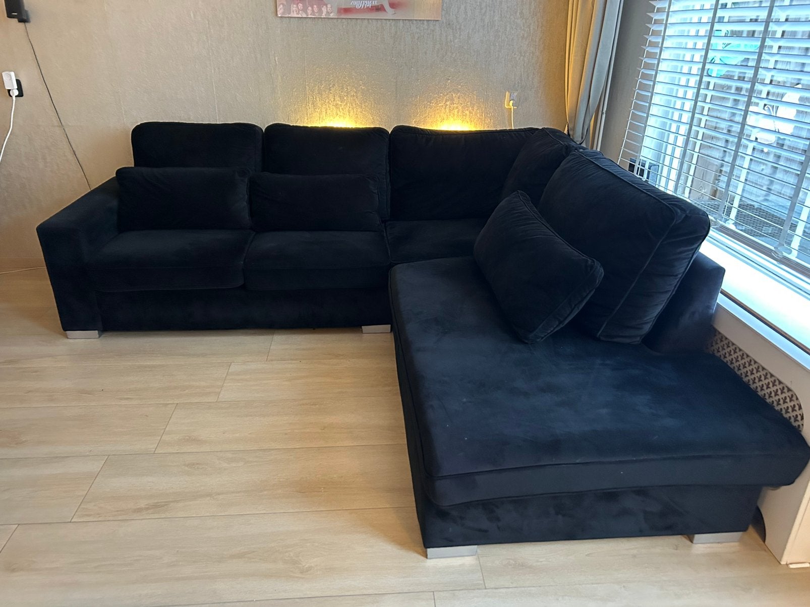 Zwarte velvet hoekbank, Ophalen, Gebruikt, Stof