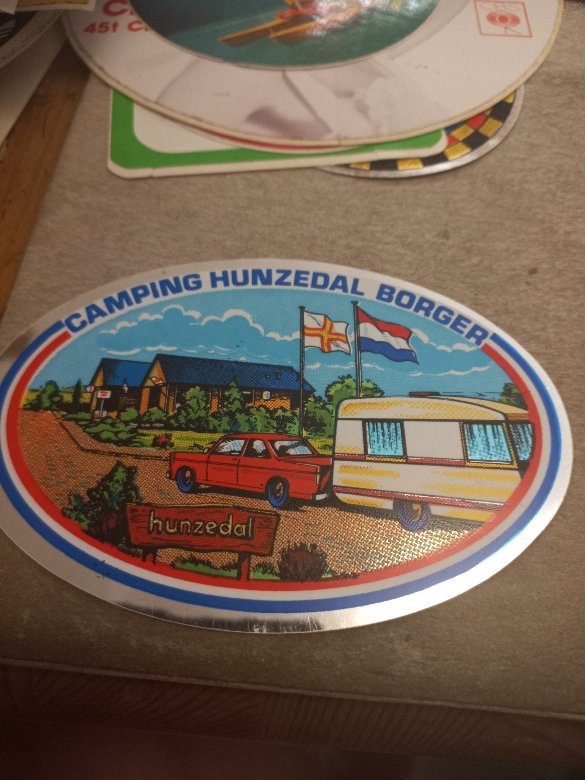 Vintage Camping Hunzedal Borger Caravan Sticker, Ophalen of Verzenden