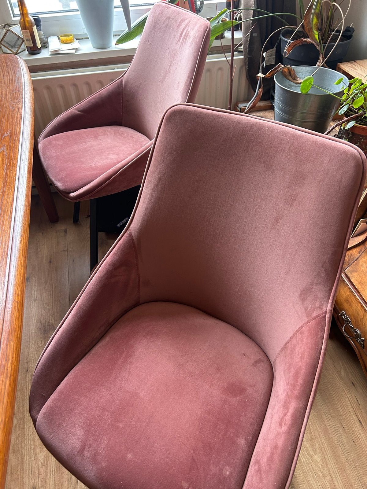 4 roze draaibare eetkamerstoelen in goede staat, Ophalen, Gebruikt, Overige kleuren, Vier