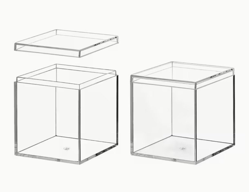 14 transparante acryl bakjes met deksel – 7,5 x 7,5 x 7,5 cm, Overige stijlen, Kunststof, Ophalen of Verzenden, Zo goed als nieuw