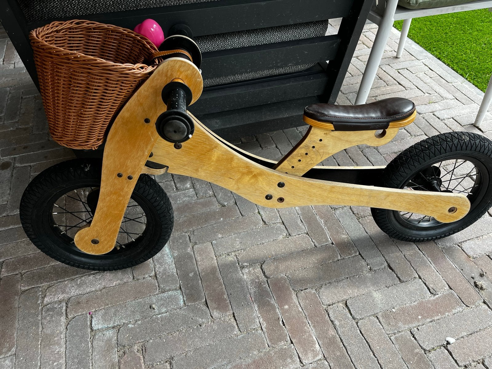 Houten loopfiets met mandje (drie standen), Ophalen, Gebruikt, Minder dan 16 inch