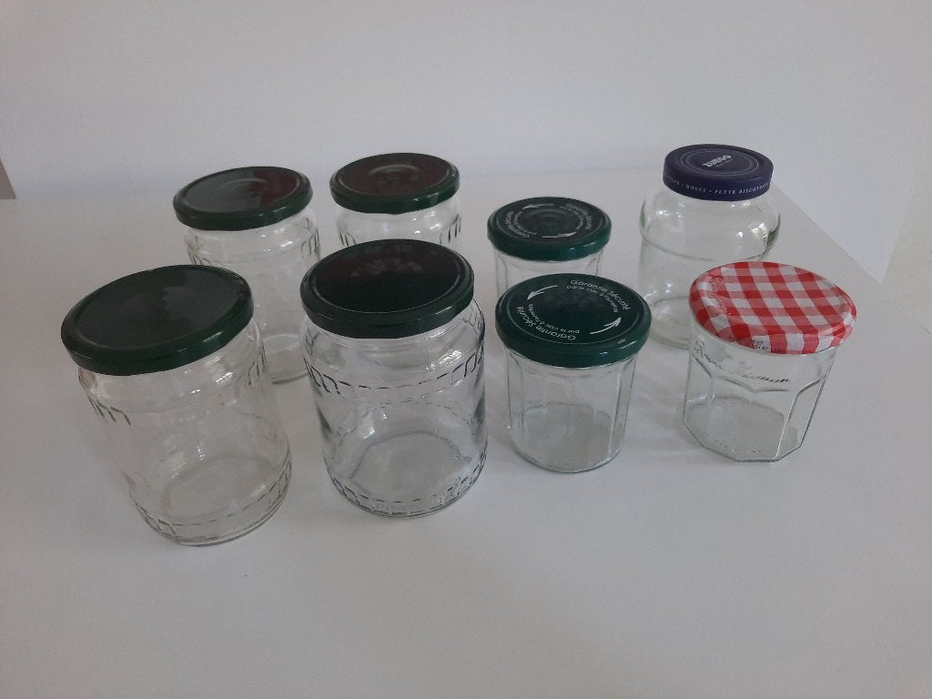diverse lege jampotten schoon en netjes, Met deksel, Pot, Bus of Blik, Ophalen of Verzenden, Glas