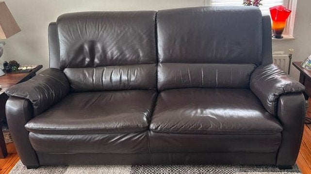 Bruine 2,5 zitsbank leer, Ophalen, Gebruikt, Tweepersoons, 200 tot 250 cm