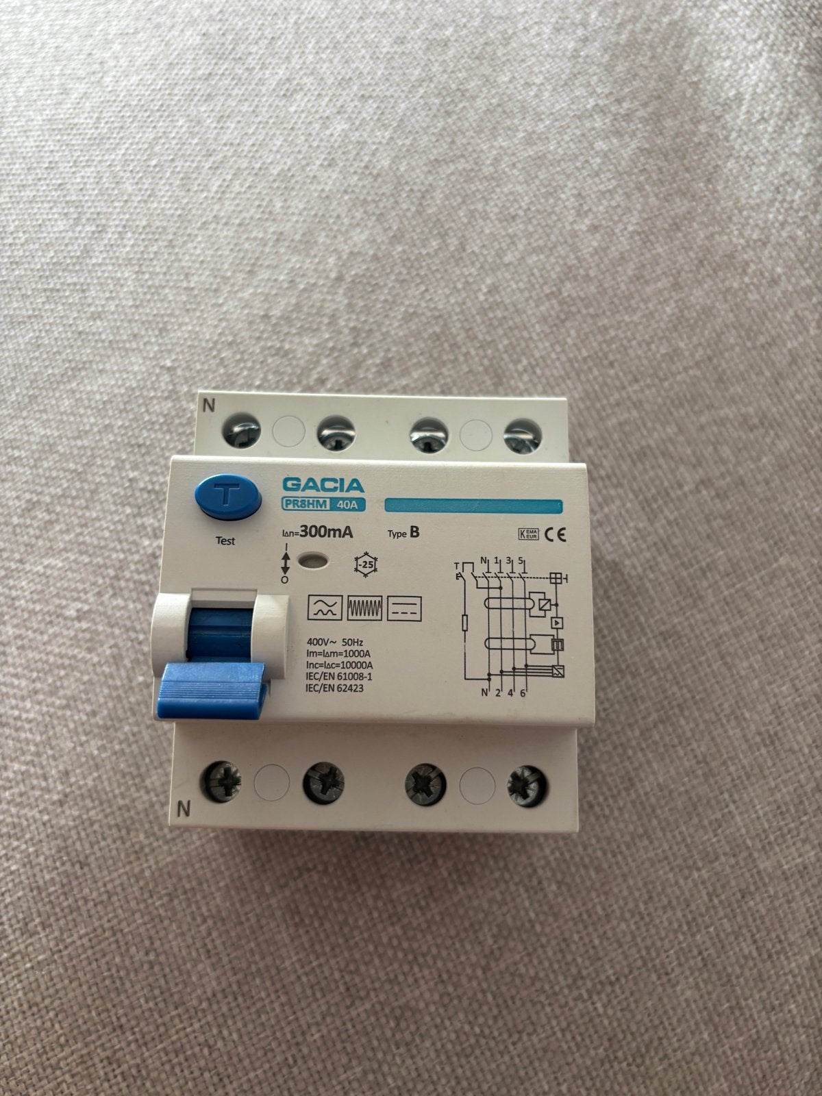 GACIA PR8HM 40A Aardlekschakelaar Type B 300mA, Ophalen of Verzenden, Nieuw, Overige merken, Aardlekschakelaar