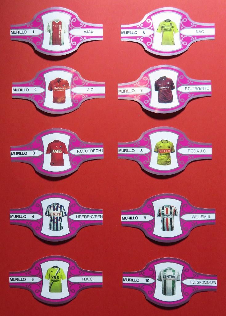 Murillo Voetbalshirts sigarenbandjes. Complete serie, Verzenden, Gebruikt, Sigarenbandjes
