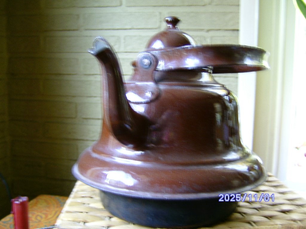 emaille bruine zakketel waterketel met hengsel vintage, Ophalen of Verzenden