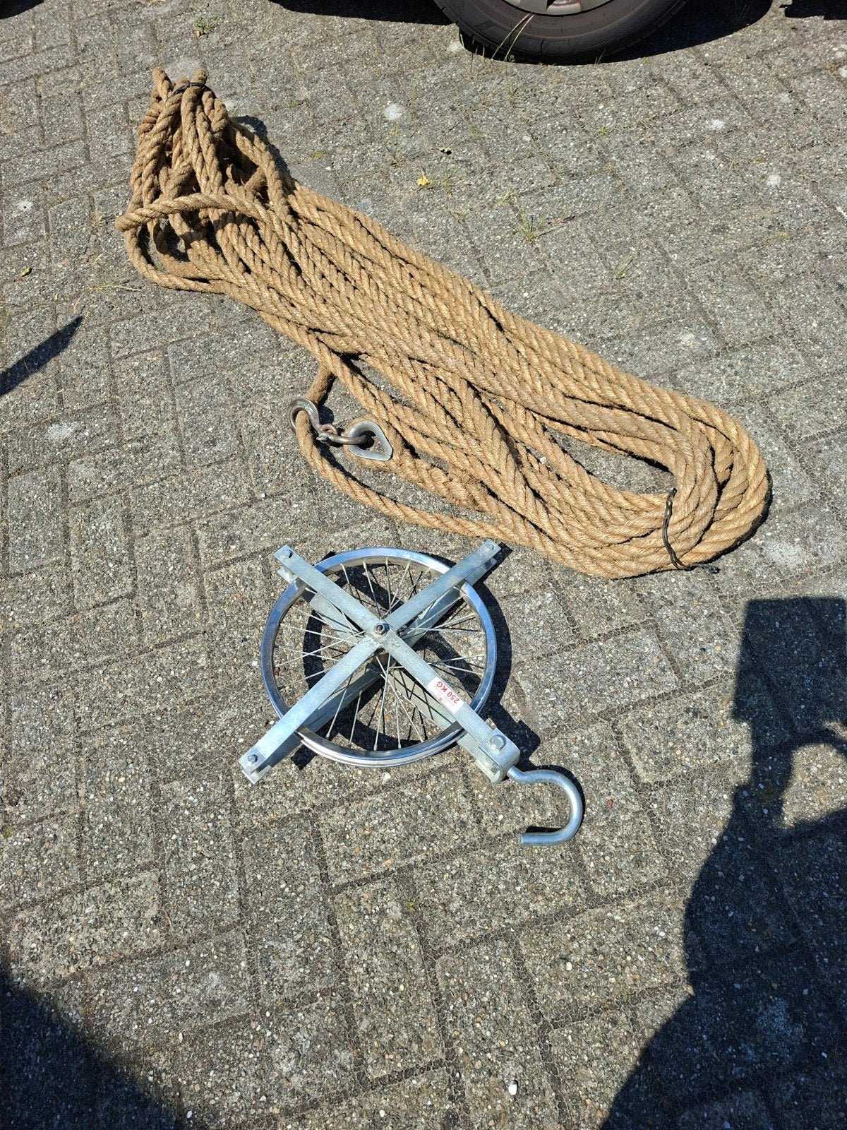 Touw+blok nog zeer goed, voor bouw/verhuizing, Ophalen of Verzenden, Gebruikt, Handmatig