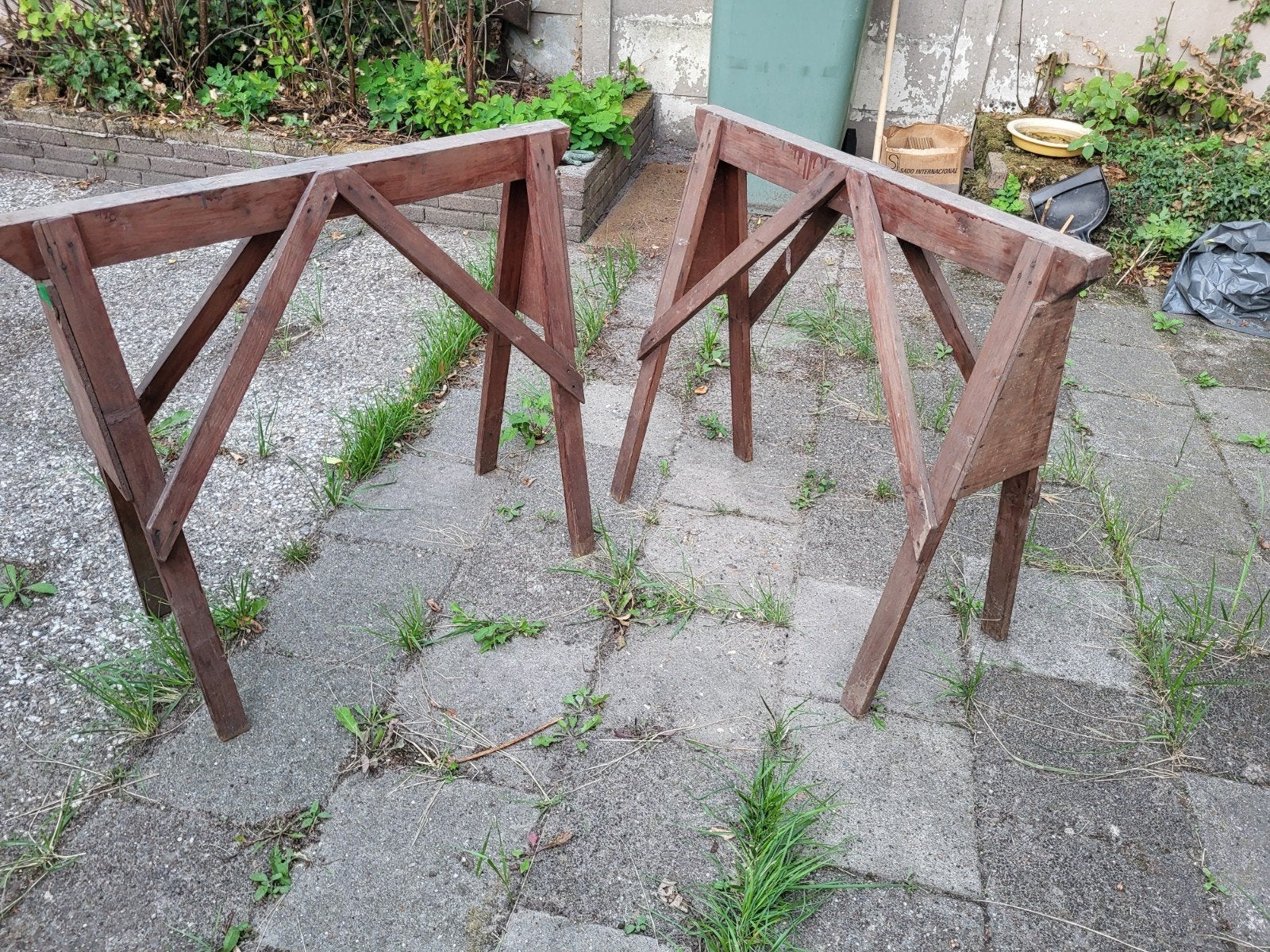 Oude houten schragen - Set van 2, Ophalen, Gebruikt, 70 tot 120 cm