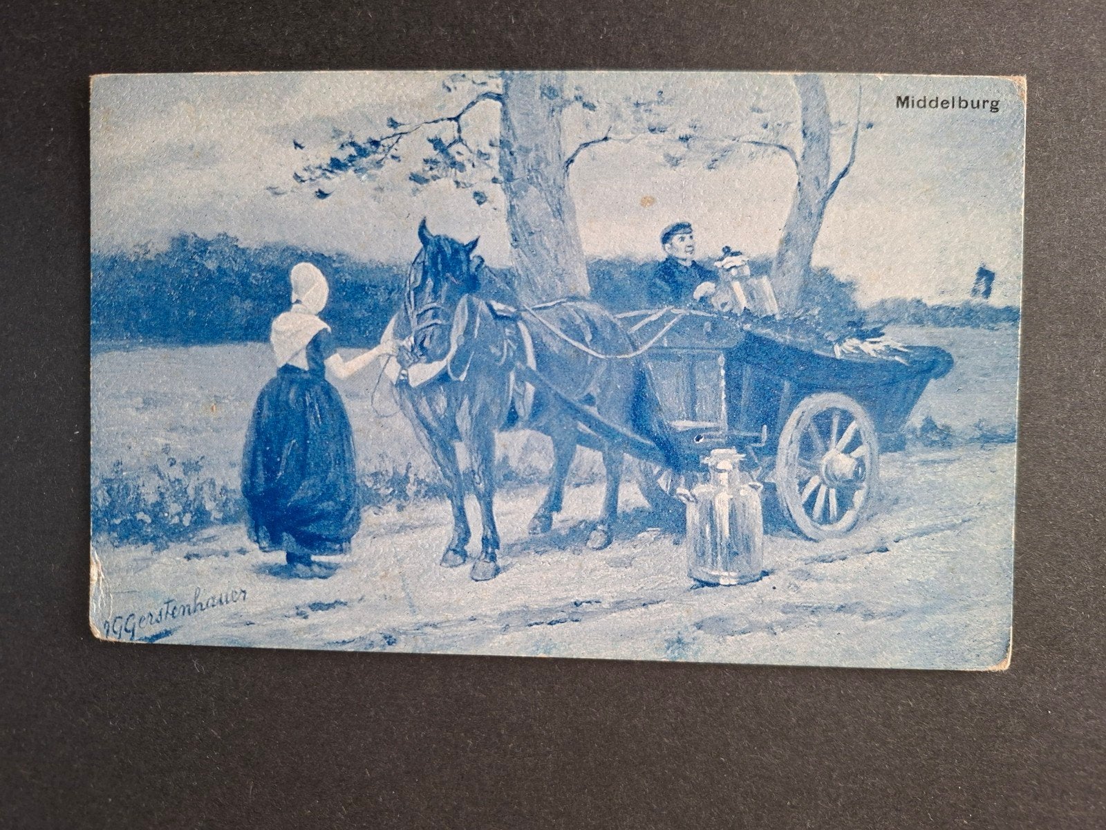 J.G. Gerstenhauer, Middelburg paard en wagen grijs/blauw, Verzenden, Voor 1920, Ongelopen, Klederdracht
