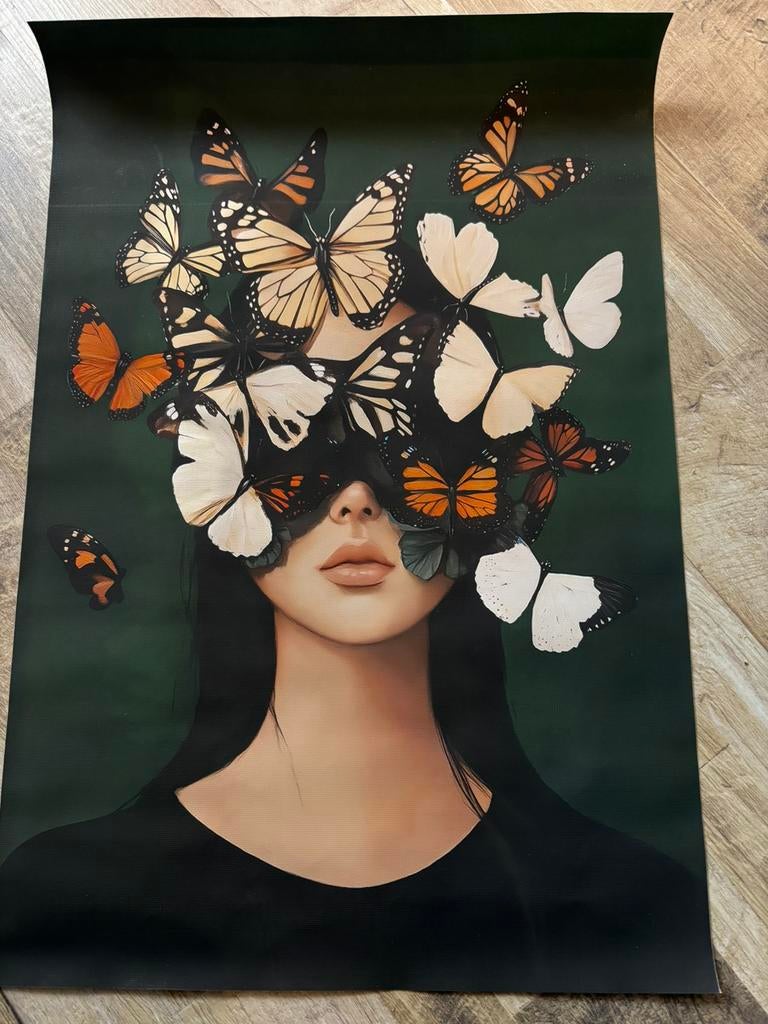 Poster vrouw met vlinder 30 x 40, Ophalen of Verzenden