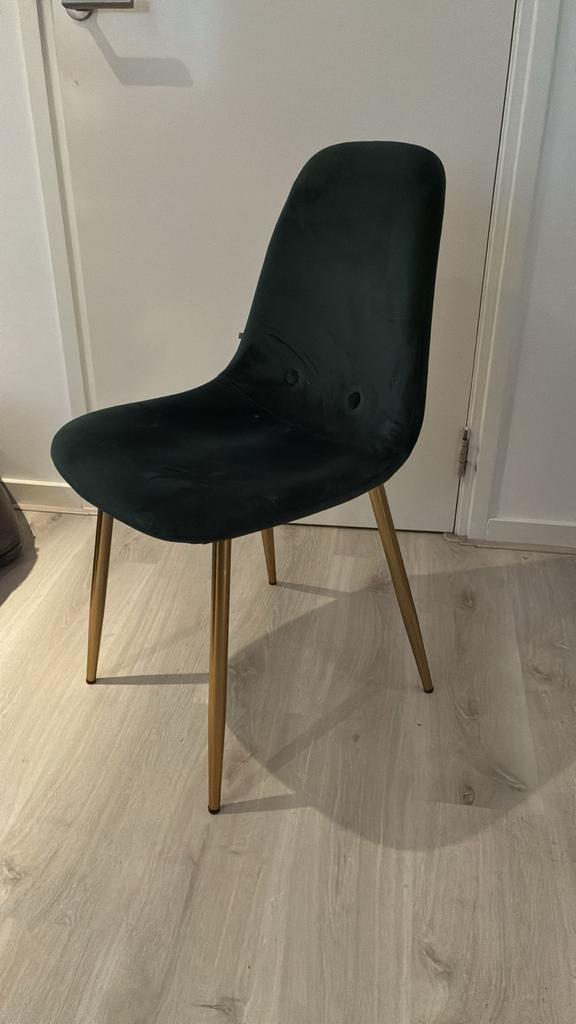 Groene velours stoel met gouden poten, Ophalen, Overige kleuren, Zo goed als nieuw, Metaal