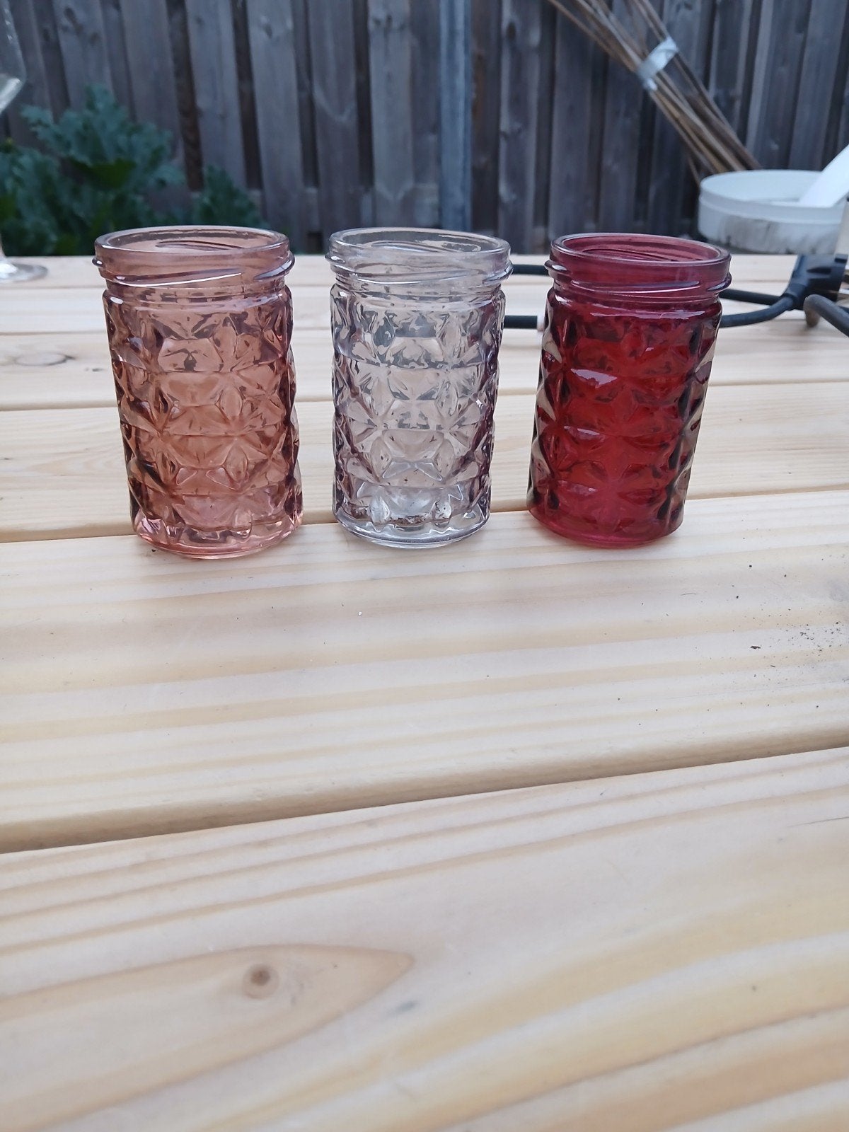 3 glazen potjes gratis ophalen, Tuin en Terras, Bloempotten, Ophalen, Kunststof, Rond, Minder dan 40 cm