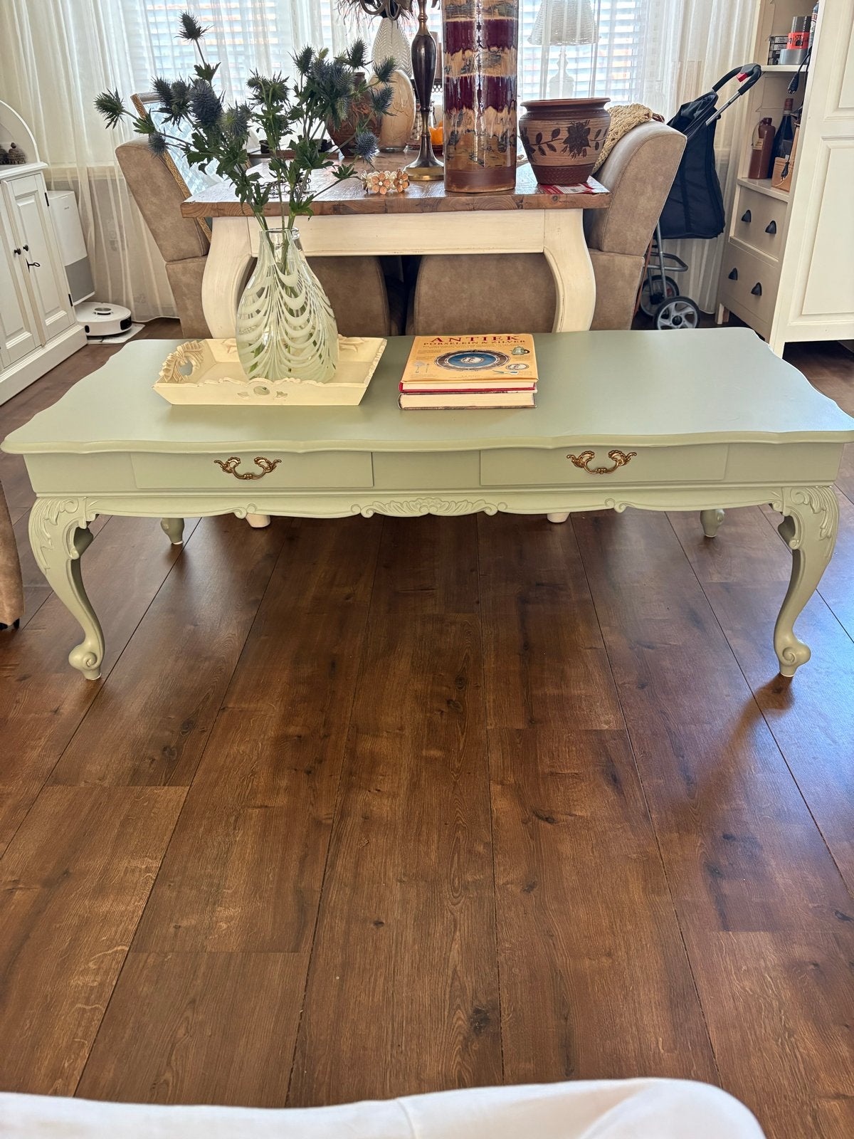 Salontafel oud groen 140x60 cm, Gebruikt, 100 tot 150 cm, Rechthoekig, Overige houtsoorten