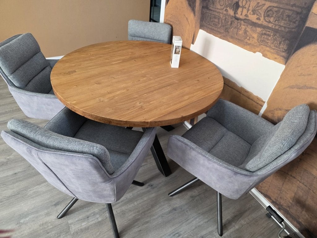 Eettafel Teakhout Pronto Wonen Romaro 120 cm Rough (ZGAN), Huis en Inrichting, Ophalen, Rond, Zo goed als nieuw, Vier personen
