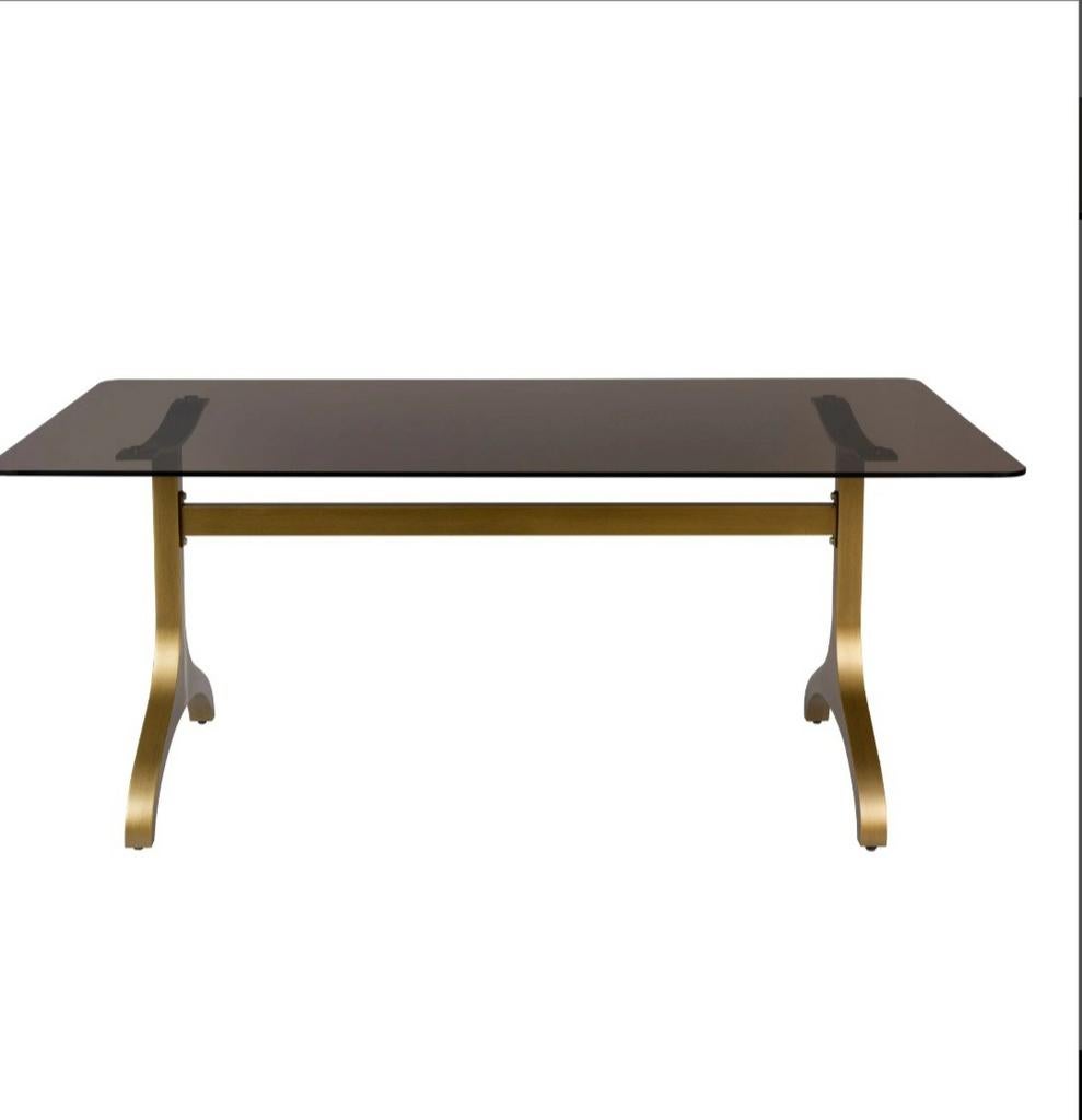 Dutchbone Sansa Eettafel 180x90 - Goud, Huis en Inrichting, Tafels | Eettafels, Ophalen, 50 tot 100 cm, Zo goed als nieuw, Glas