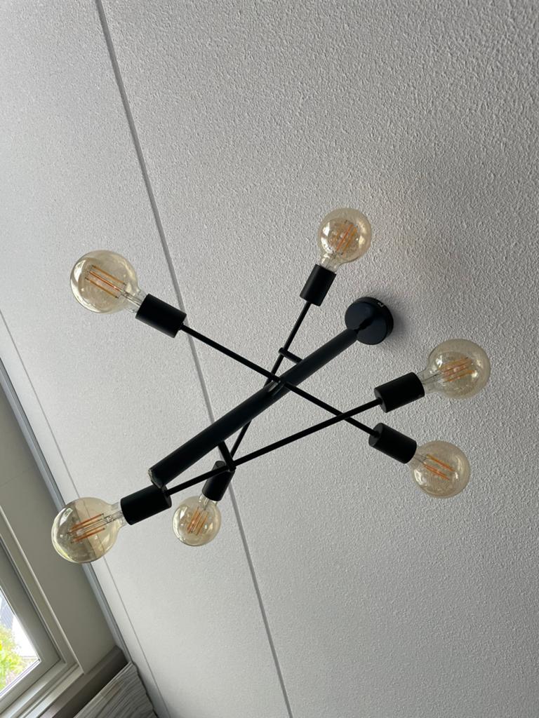 Design Plafondlamp Zwart Metaal met 6 Calex Smart Lampen, Ophalen of Verzenden, Zo goed als nieuw, Metaal, Minder dan 50 cm