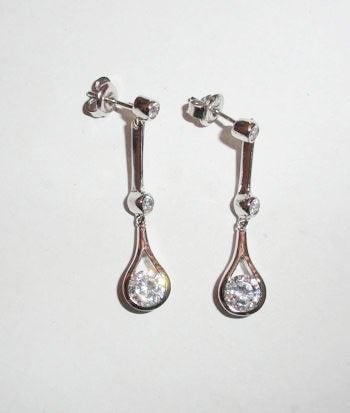 Oorbellen 925 zilver druppel zirkonia, Met strass, Nieuw, Ophalen of Verzenden, Knopjes of Stekers