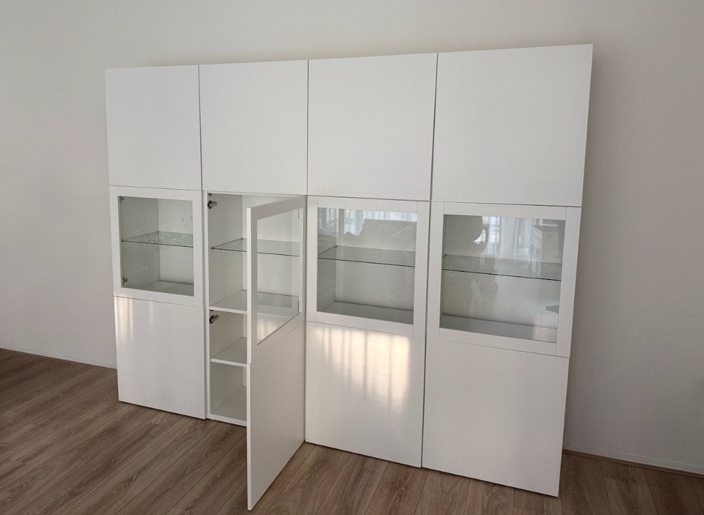 IKEA BESTÅ wandkast wit met vitrinedeuren 240 x 42 x 193 cm, Ophalen, Met deur(en), Zo goed als nieuw, 200 cm of meer