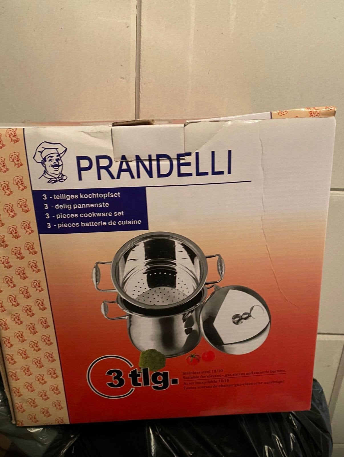 Prandelli 3-delige kookpotset - 8L couscoussiere, Ophalen, Nieuw, Pannenset, Rvs