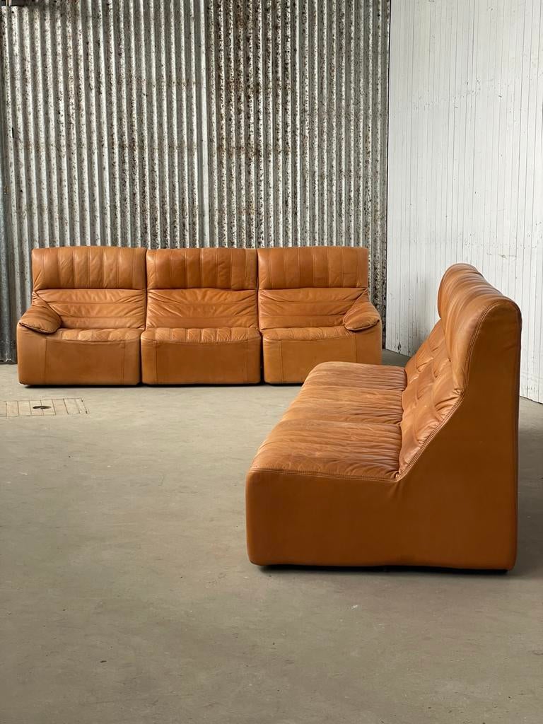 Vintage Originele 1970 Modulaire Bank 6 Elementen Bruin Leer, Ophalen