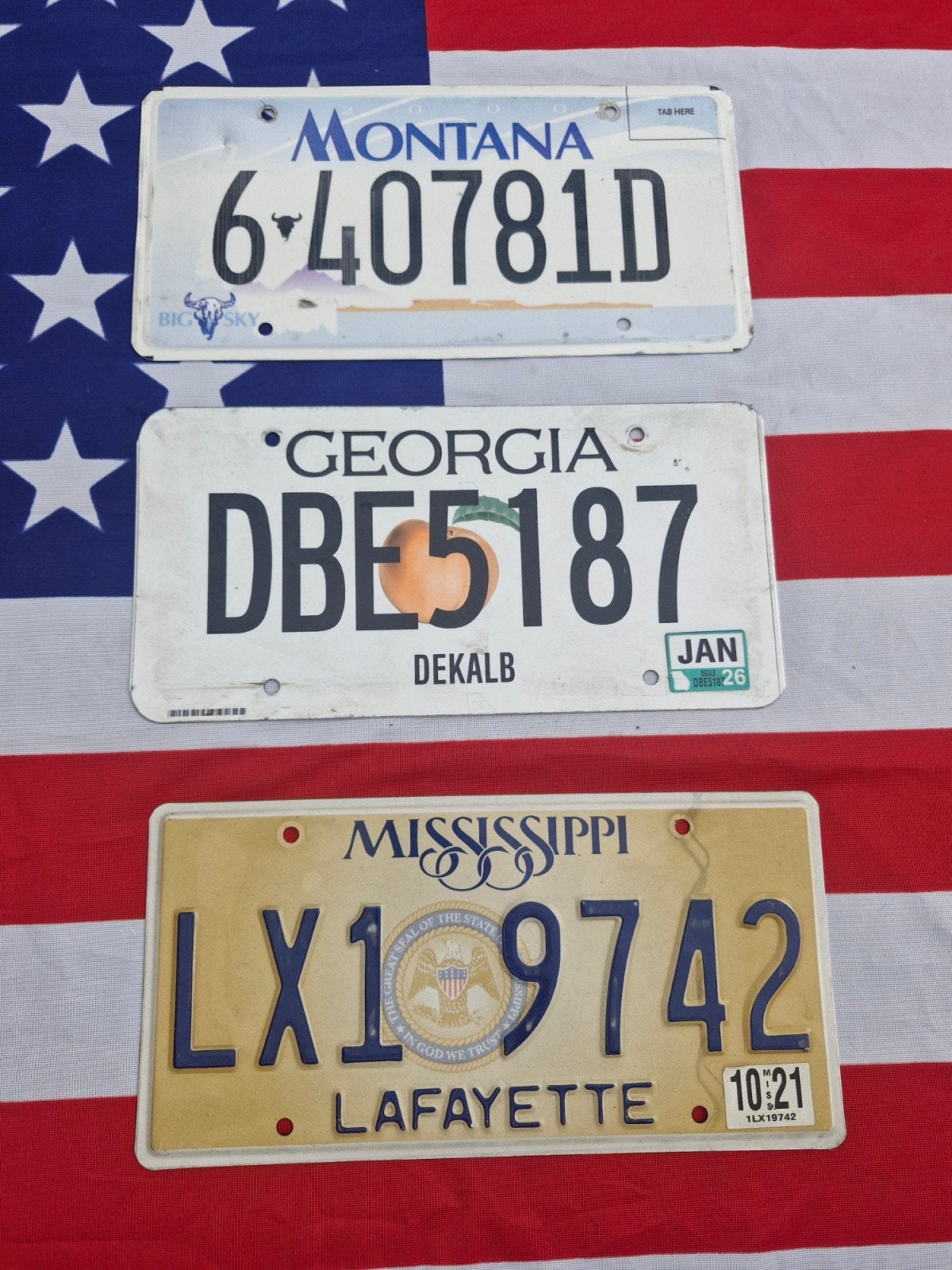 Kentekenplaat set USA 3 nummerborden nummerplaten License, Ophalen of Verzenden, Gebruikt, Auto's