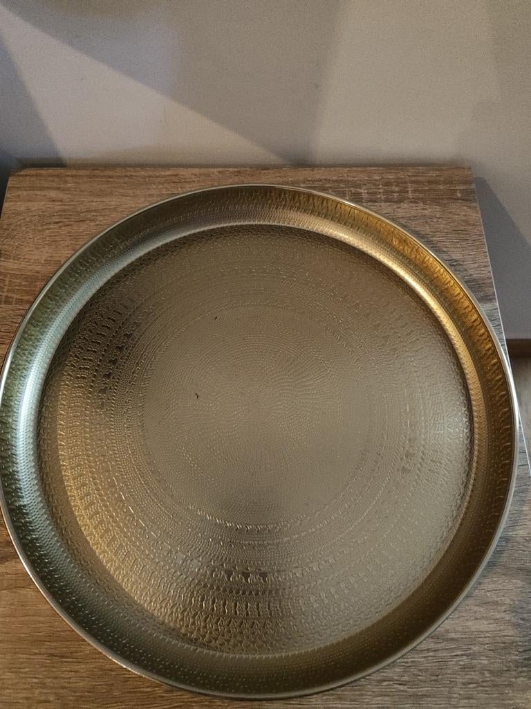 Goudkleurig metalen dienblad, Ophalen, Rond, Metaal