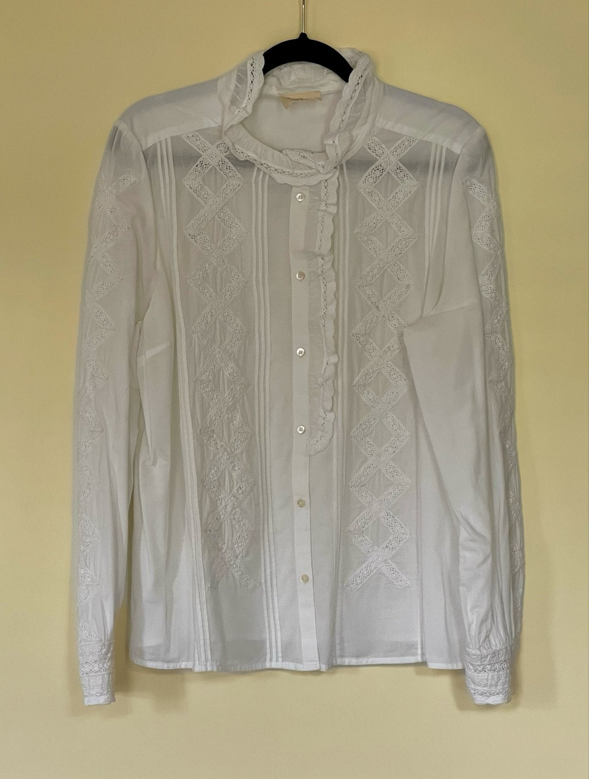 Sezane Kanten Blouse Chlo, Ecru, Maat 48, Z.g.a.n., Ophalen of Verzenden, Zo goed als nieuw, Maat 46/48 (XL) of groter, Beige