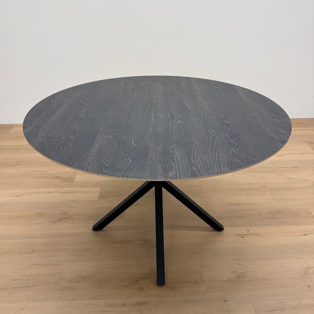 Ronde eettafel HPL eiken print 120cm - Direct Leverbaar, Rond, Ophalen of Verzenden, Zo goed als nieuw, Info@betaalbaar-design.nl
