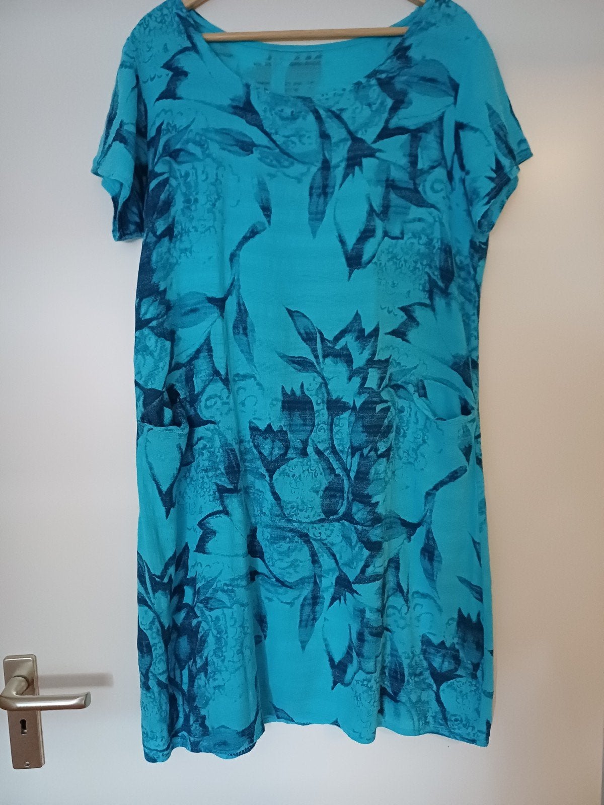 linnen zomerjurk mt L/XL, Ophalen of Verzenden, Zo goed als nieuw, Blauw, Jurk