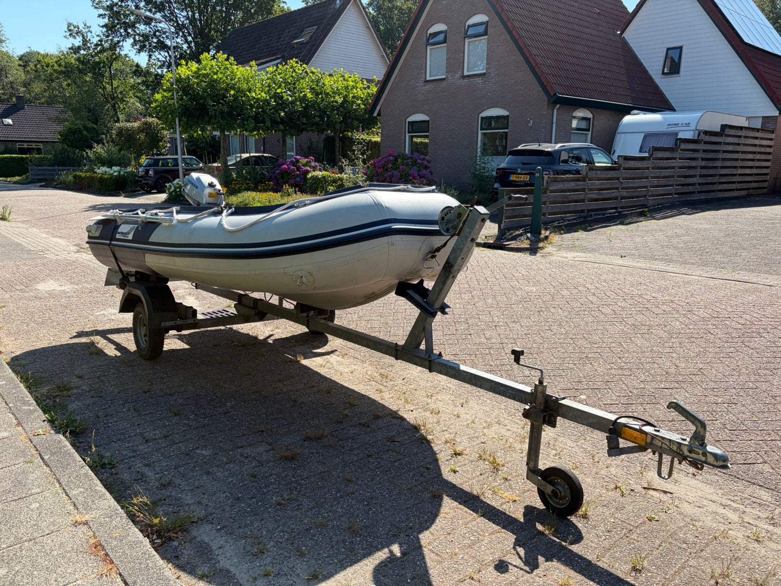 Boottrailer tot 4.50m rubberboot rib, Ophalen, Gebruikt