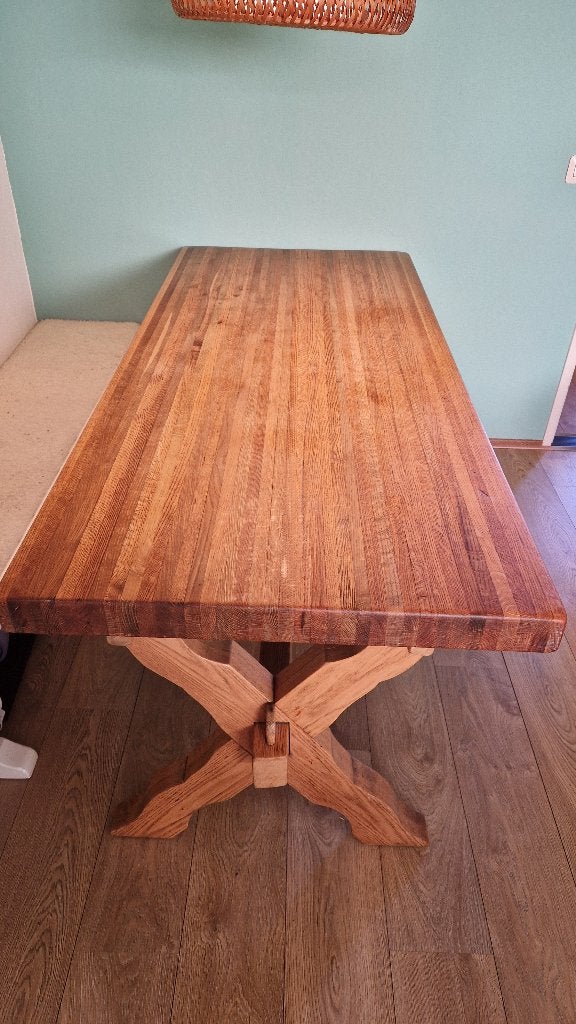 Klooster eettafel massief hout, Huis en Inrichting, Ophalen, Gebruikt, Eikenhout, Kloostertafel