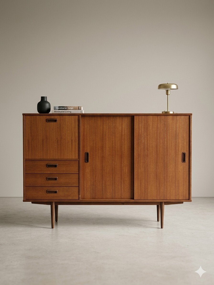 Vintage mid century highboard | barkast, Ophalen, Zo goed als nieuw, Minder dan 150 cm, Minder dan 100 cm